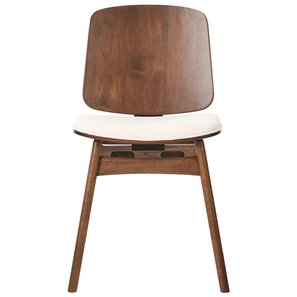 Set di 2 sedie da pranzo in tessuto beige chiaro senza braccioli stile scandinavo con struttura in legno di gomma marrone