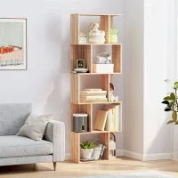Mobile Libreria in Legno a 5 Ripiani con Divisorio, 60x24x184.5 cm, Color Legno