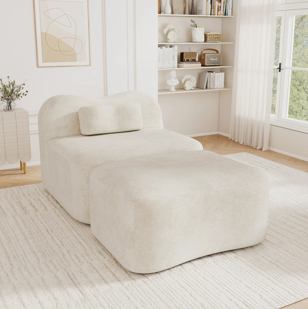 Divano modulare con ottomana 167x96x70 cm in velluto beige, senza montaggio –