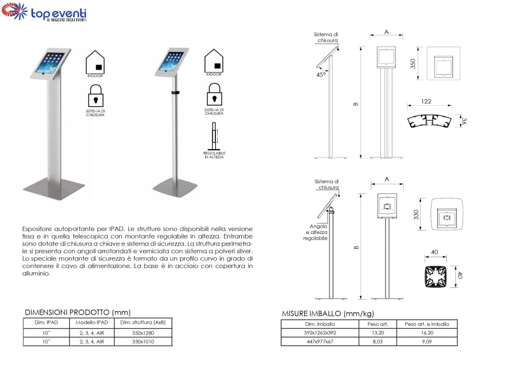 Supporto Ipad 10" autoportante