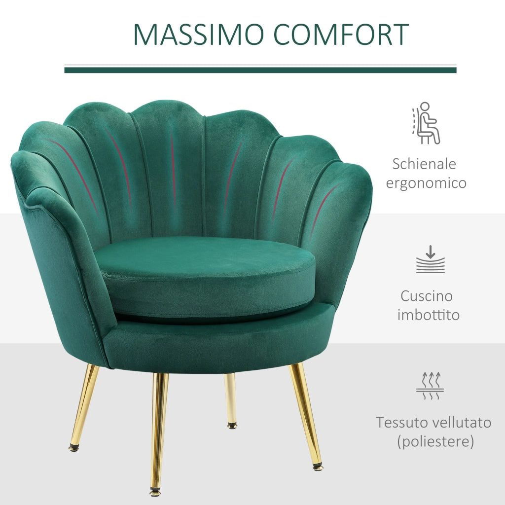 EasyComfort Poltrona Vintage di Design in Velluto Verde Poltroncina da Camera