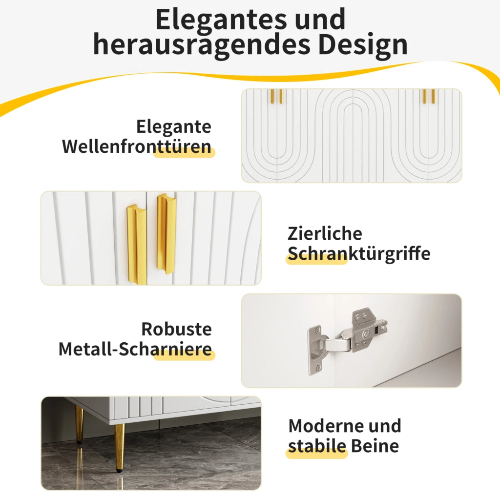 Credenza moderna bianca in MDF 152x40x75 cm