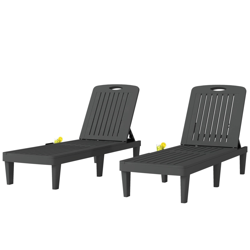 Chaise Longue Giardino 2 Pezzi in Plastica ¨C zephmum ¨C Grigio