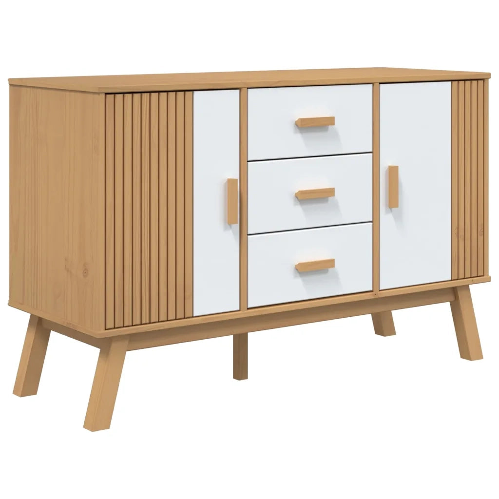 Credenza | Madia | Buffet da pranzo | Armadio da pranzo OLDEN Bianca e Marrone 114x43x73,5 cm Massello di Pino