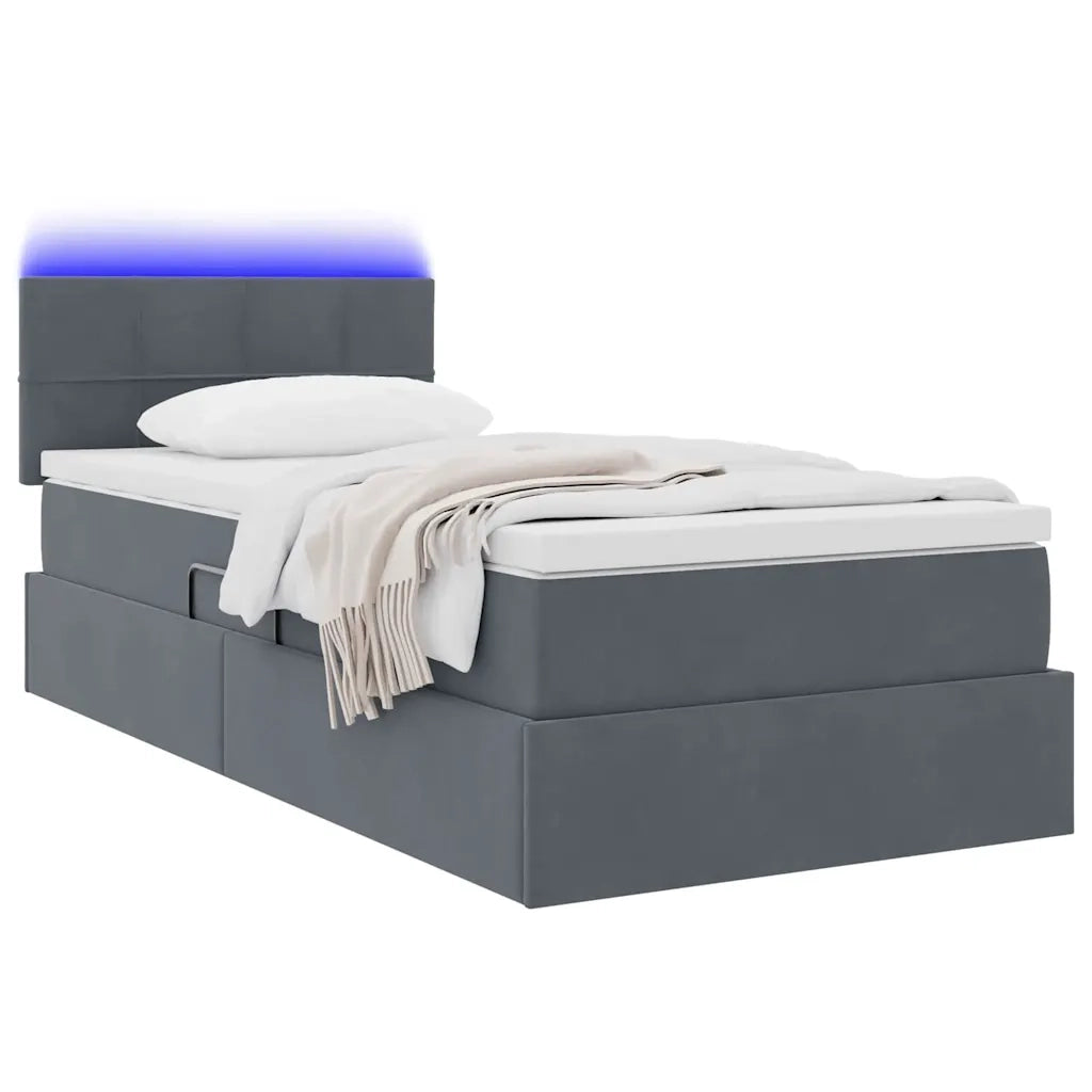 Letto con contenitore e LED Grigio scuro 90 x 200 cm Velluto 3371368