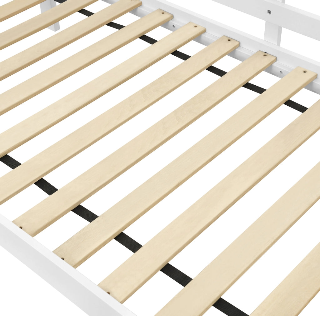 Letto a castello 90x200 cm con scala e barriera di sicurezza in legno bianco