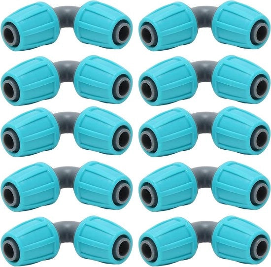Connettori Elastici 90 Gradi per Tubi di Gomma PE da 1/2 e 3/4 Pollici - 100 pezzi - 16mm e 20mm - Adattatore per Tubi di Gomma per Irrigazione Giardino.