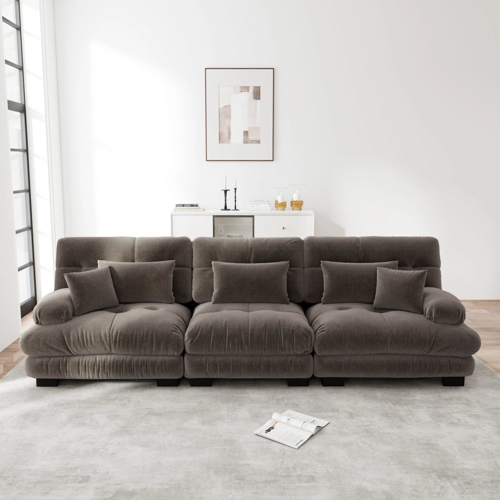 Divano angolare modulare 3 posti 313 cm in ciniglia marrone HOMVRA