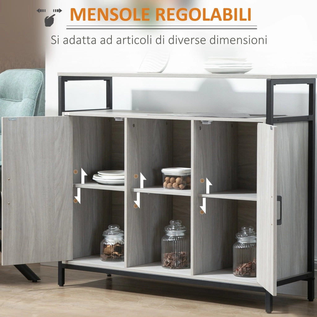 Credenza 2 Ante 5 Ripiani 100x34x87,2 cm in Legno Grigio