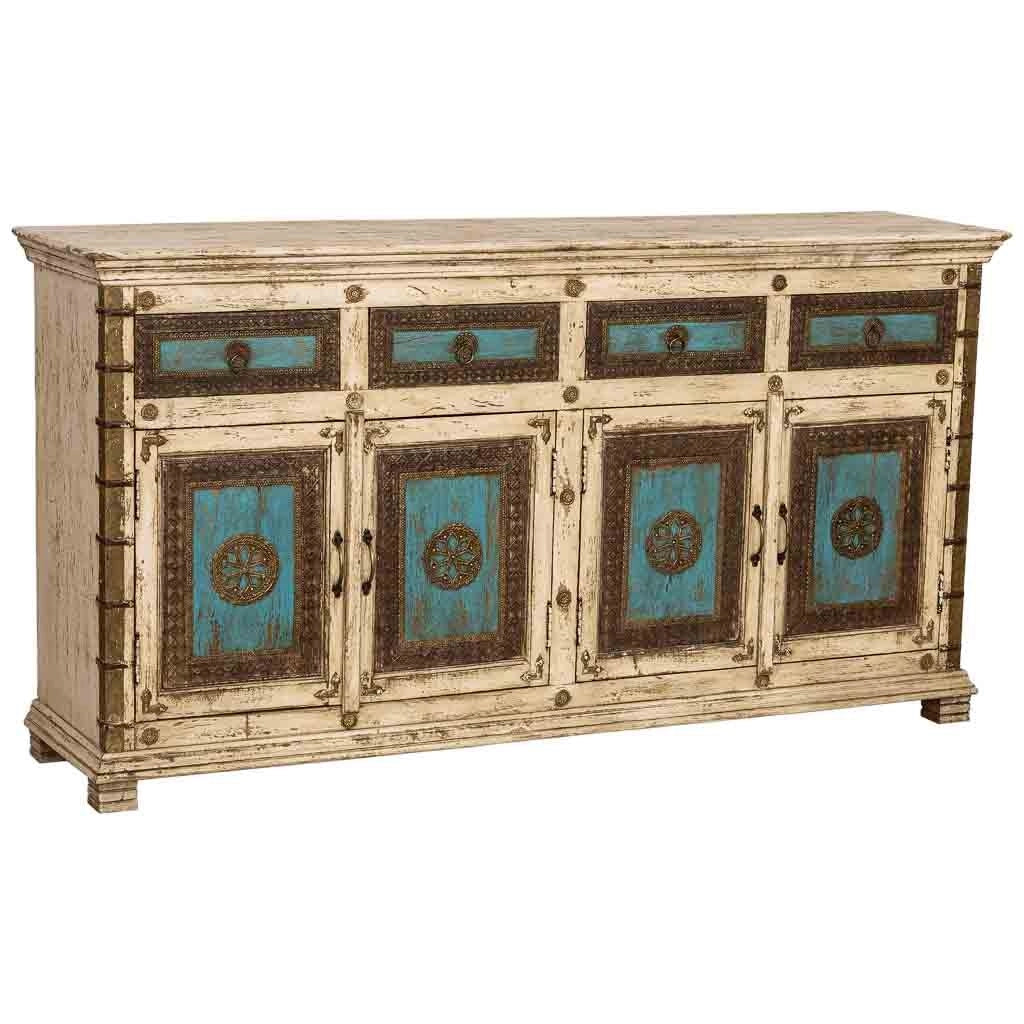 Credenza in legno artigianale, 180x45x96h cm, bianco