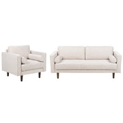 Set da soggiorno divano 3 posti e poltrona Imbottiti in tessuto beige con schienale imbottito stile retrò soggiorno