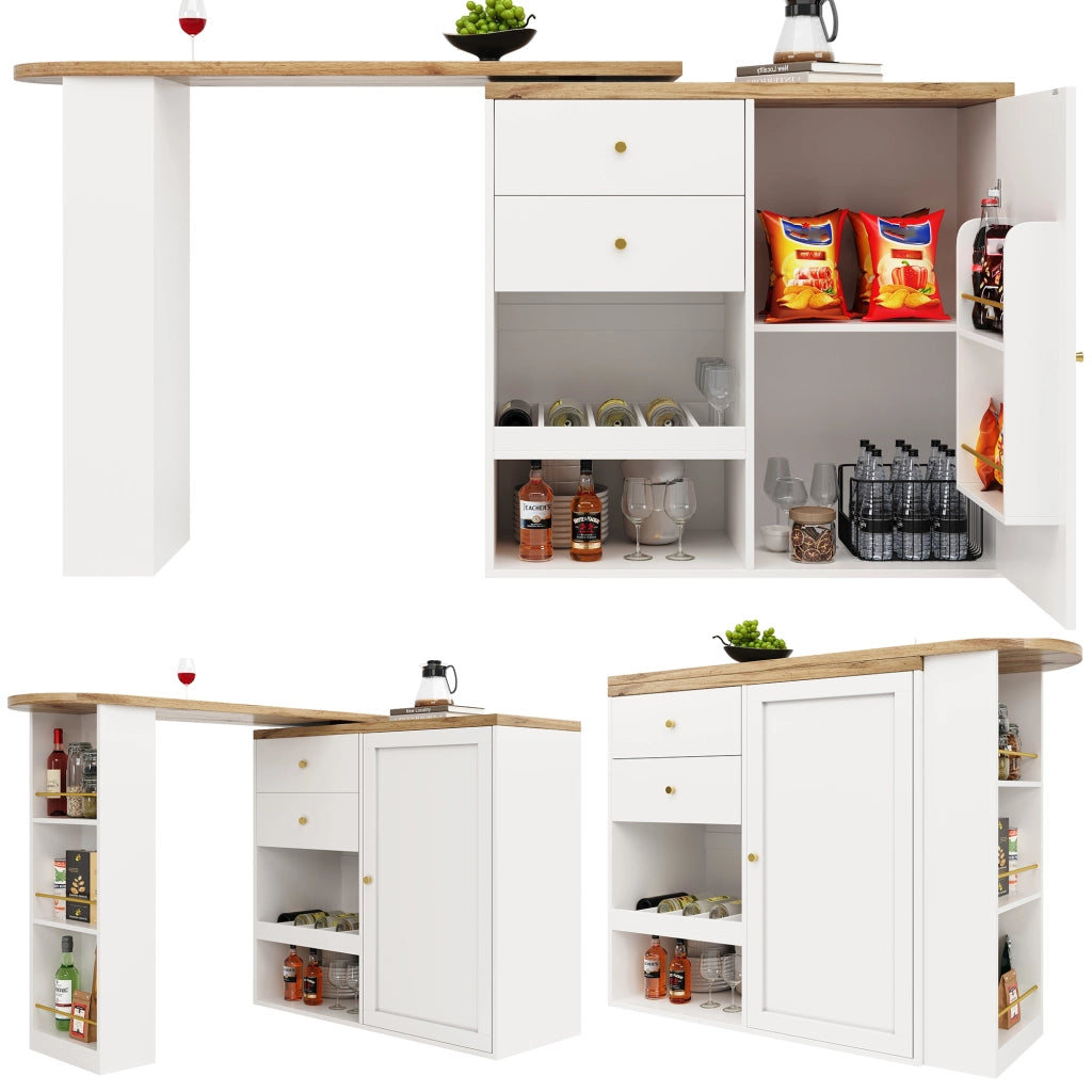 Tavolo Bar Girevole con 2 Cassetti e Anta Scorrevole ¨C MINIMAL ¨C 3 Ripiani, 105x39x102 cm
