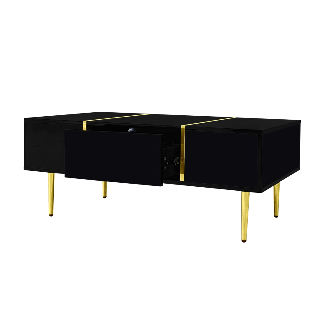 Tavolino da caffè nero lucido con 2 cassetti; MDF; 100x60x41;5 cm