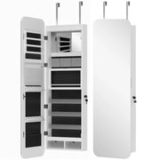 Specchiera Portagioie da Parete 37x10x120 cm Porta con Specchio Interno Illuminato e Serratura Bianco