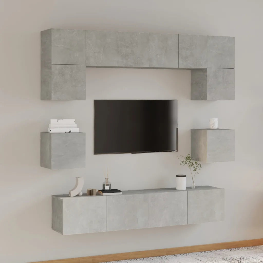 Set Mobili Porta TV 8 pz-Credenza per TV Grigio Cemento in Legno Multistrato 762701