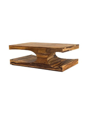 Tavolino basso NOMA 105 cm in legno massello di Sheesham verniciato con nicchie arrotondate