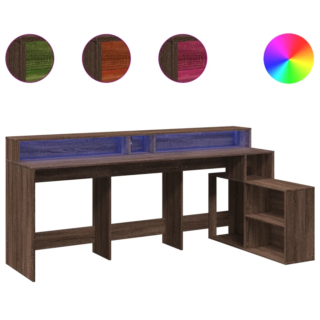 Scrivania con Luci LED Marrone Rovere 200x104x91 cm Truciolato 3309471