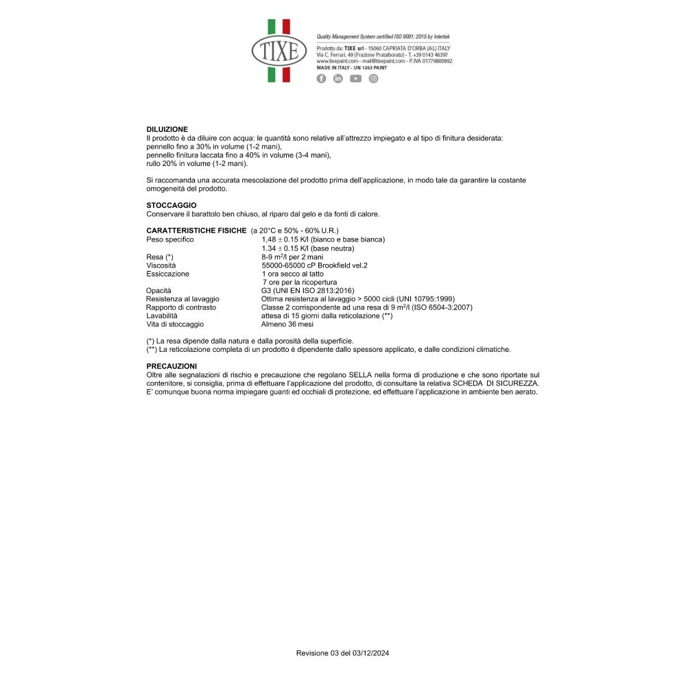 Tixe sella 4lt idro pittura bianca opaca super lavabile per interni