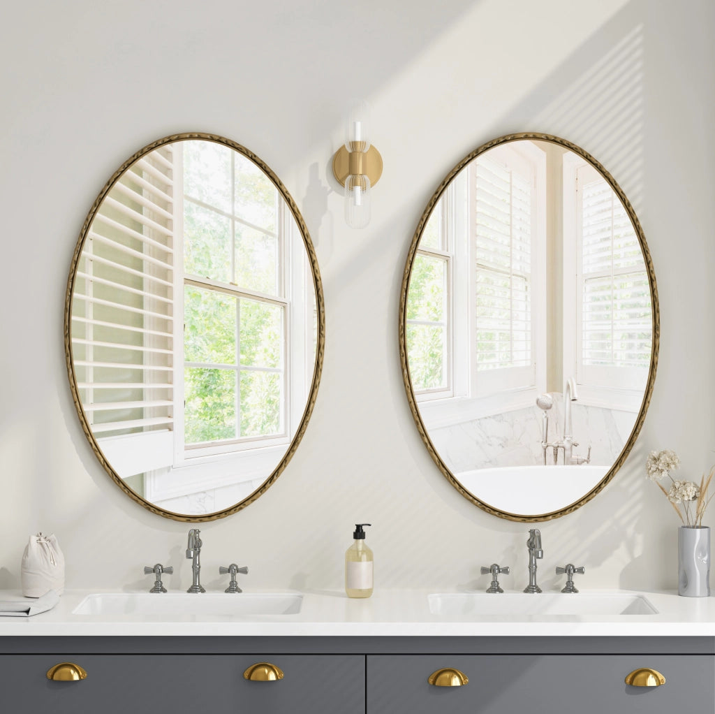 Specchio ovale da parete 110x75x11.5 cm; montaggio verticale e orizzontale; in vetro; oro