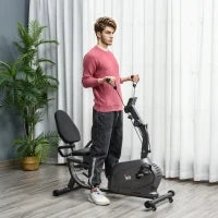 Cyclette Orizzontale Magnetica 8 Resistenze, Display LCD, Sedile Regolabile ed Elastici per Braccia