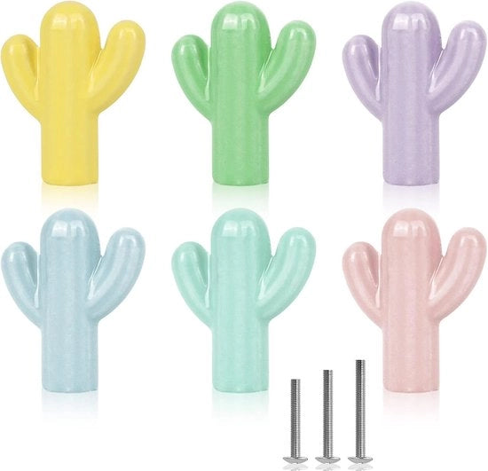 Deurknoppen a forma di cactus in ceramica per camera da bambini - Set da 6 colorati