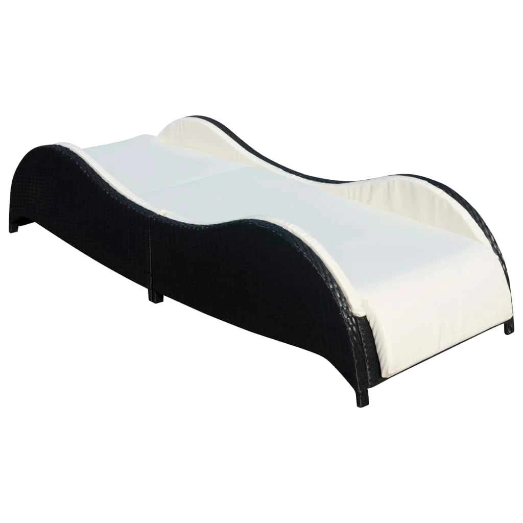Lettino prendisole sedia a sdraio lettino prendisole letto da giardino mobili da esterno per patio con cuscino resina intrecciata nera 02_0012526