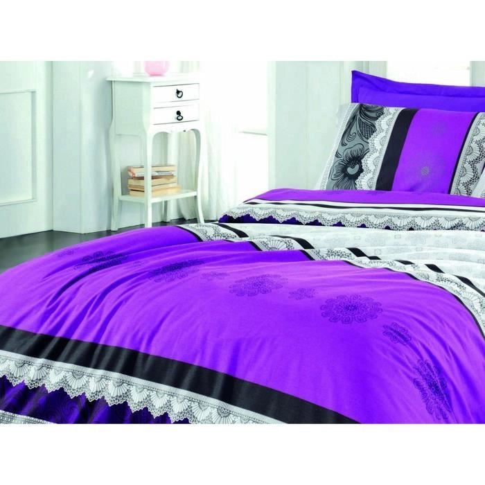 Completo letto - 1 copripiumino 220 x 240 cm + 2 federe 60 x 60 cm - 100% cotone rinforzato - Lilla