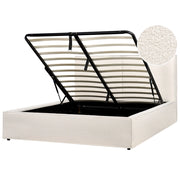 Letto king size 160 x 200 cm Bianco Sporco Rivestimento in bouclé Ottomana di contenitore Telaio a doghe Camera da letto moderna contemporanea
