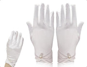 Maniche eleganti in satin per donna - 23 cm - perno in perla artificiale