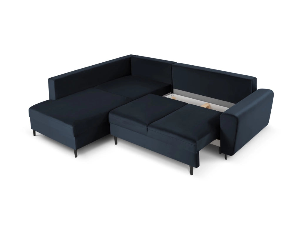 Cosmopolitan Design - Divano convertibile angolare sinistro con contenitore "Kyoto" 5 posti in velluto blu scuro 