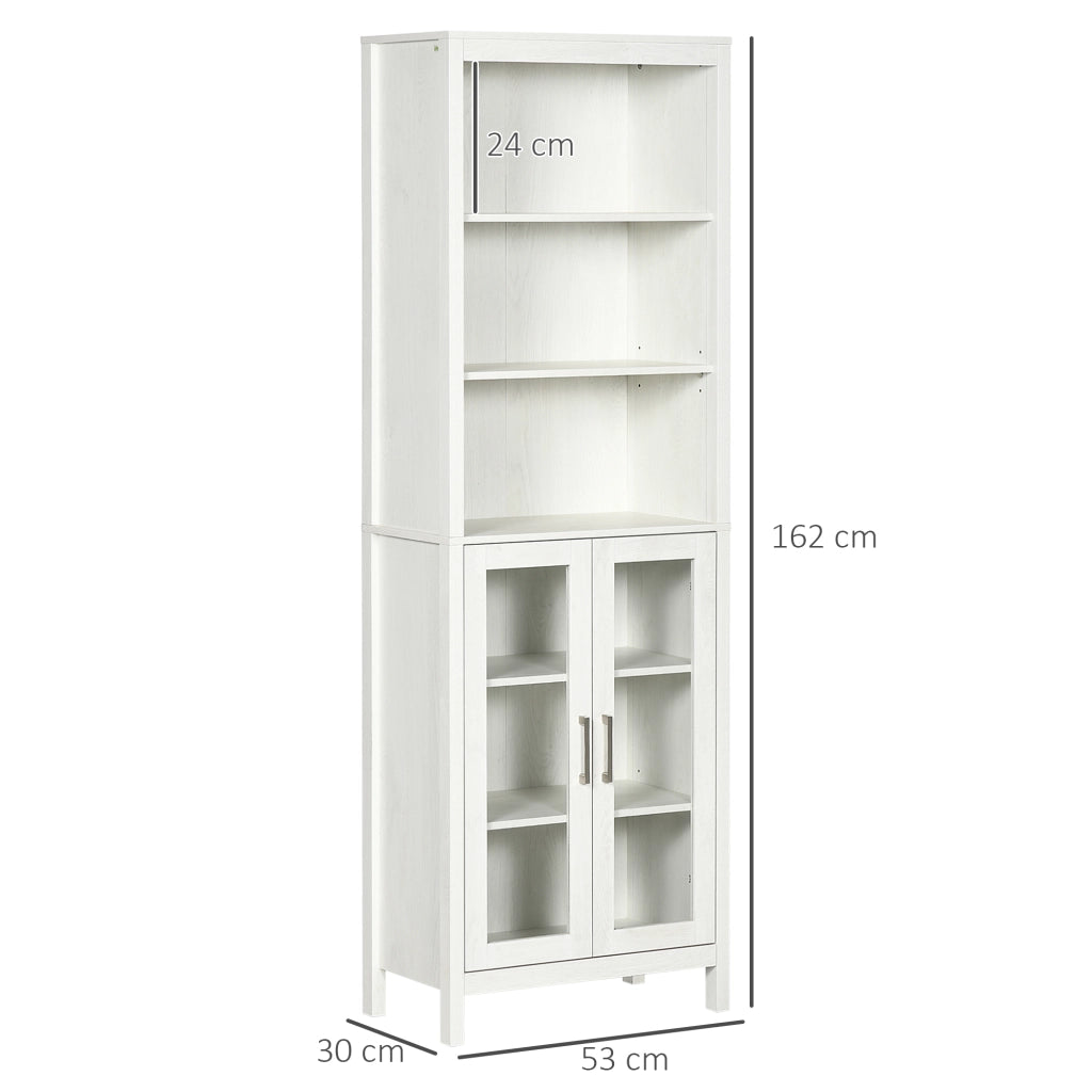 Colonna Bagno con Ante Vetro e 3 Ripiani ¨C Zephmum ¨C 53x30x162 cm Bianco