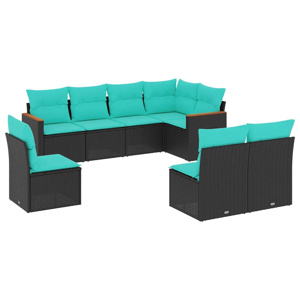 Set Divani da Giardino 8 pz con Cuscini Nero in Polyrattan 3226043
