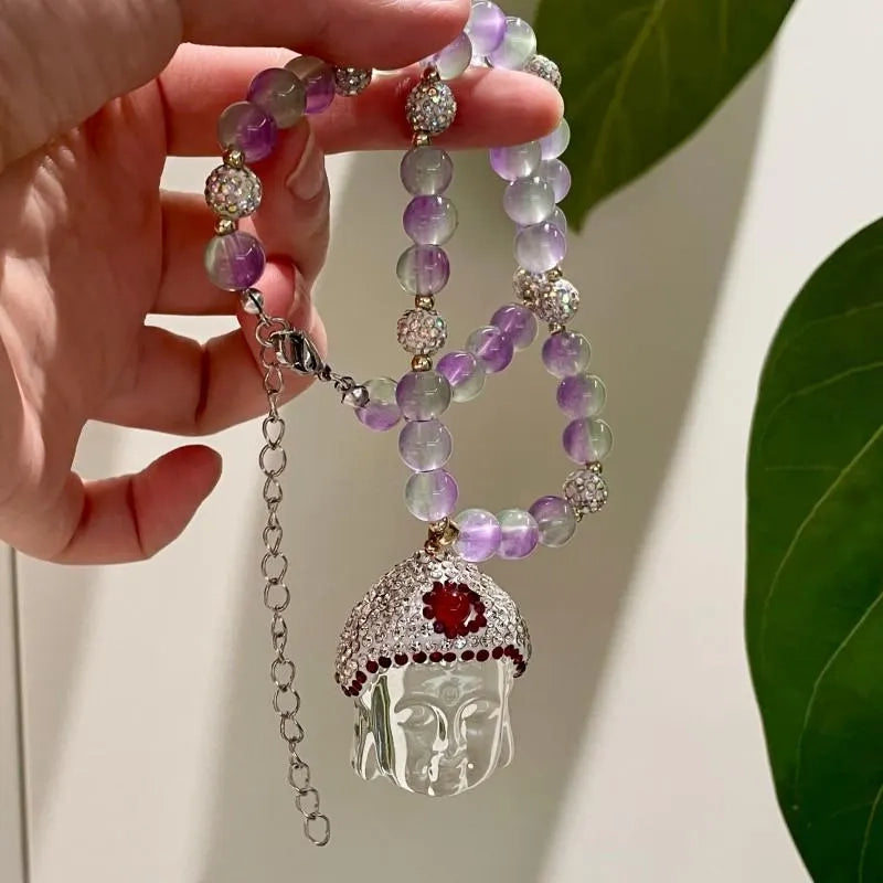 Collana con ciondolo Buddha in cristallo: gioiello fatto a mano con perline