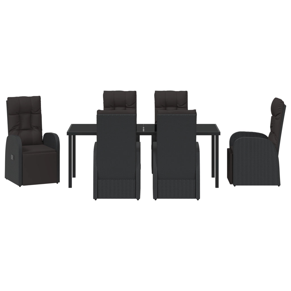 Set da Pranzo da Giardino 7 Pezzi con Cuscini Nero Polyrattan