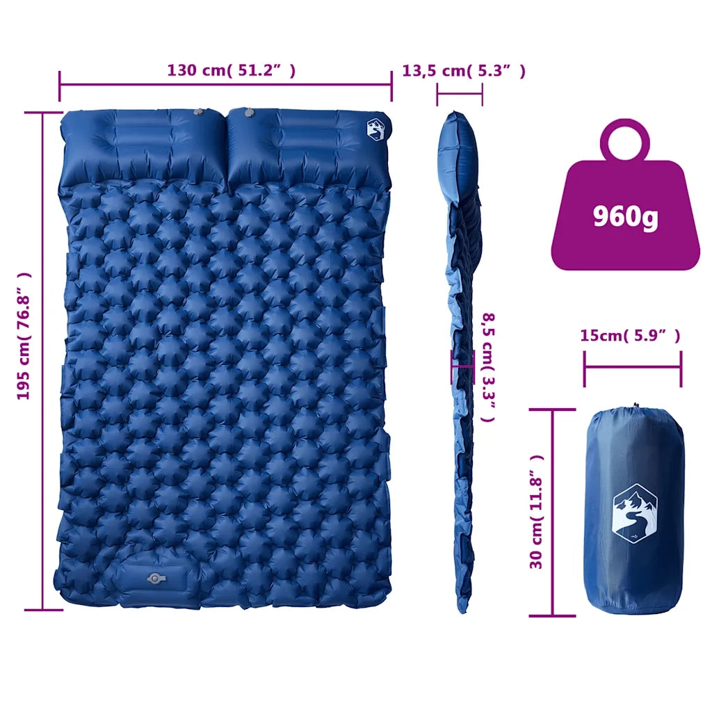 Materasso Campeggio Autogonfiabile Cuscini 2 Persone Blu Marino CFW3997051