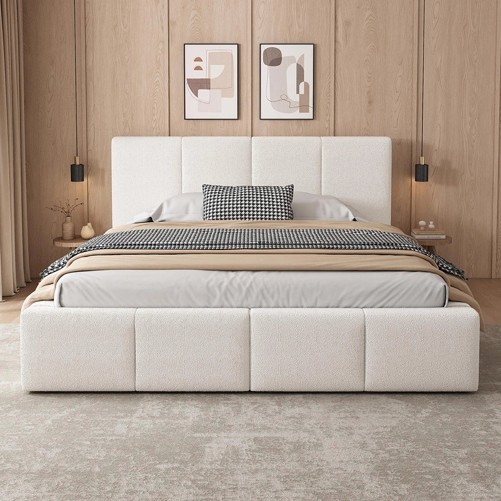 Letto doppio imbottito 180x200cm - Xylo - testiera bouclé beige