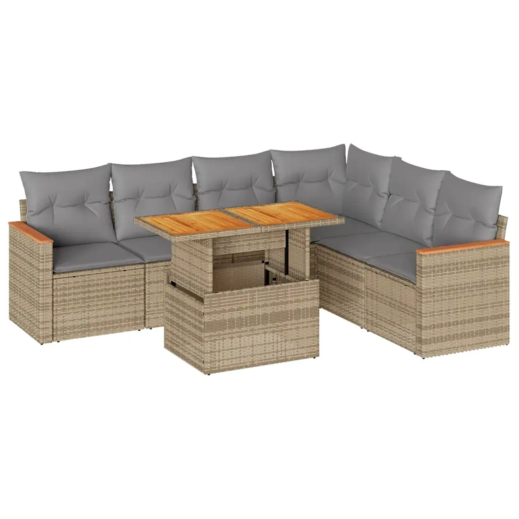 Set Divani da Giardino 7 pz con Cuscini Beige Polyrattan Acacia 3327496