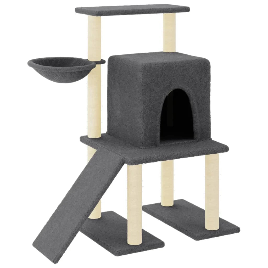 Tiragraffi per gatti torre per arrampicata giocattolo piattaforma per arrampicata con tiragraffi in sisal scuro 96,5 cm grigio 02_0022720