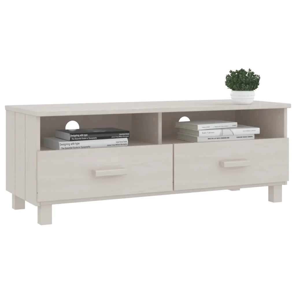 Mobile TV HAMAR Bianco 106x40x40 cm in Legno Massello di Pino 340469