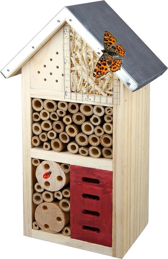 Insectario in legno - 26 cm altezza - rifugio per vespe e farfalle - aiuto per nidificazione - luogo di nidificazione - costruzione in legno