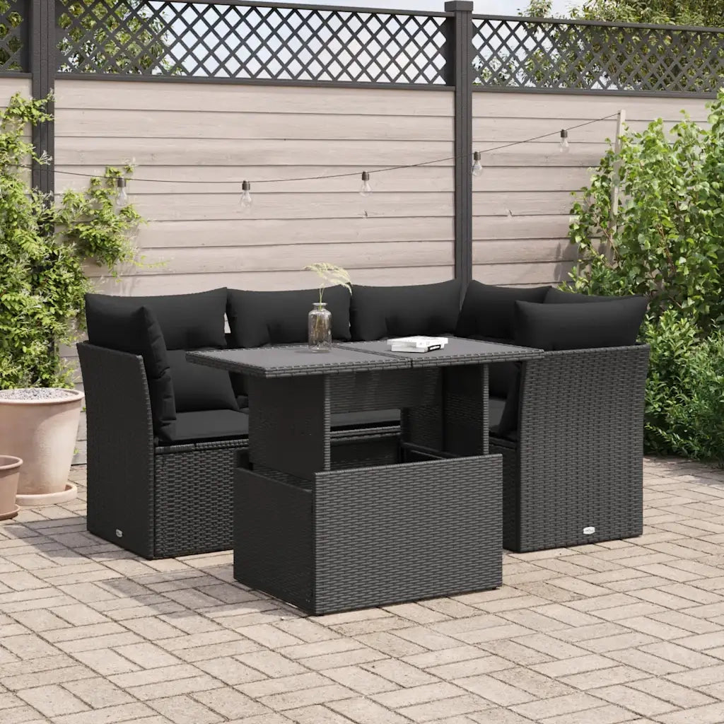 Set Divani da Giardino 5 pz con Cuscini in Polyrattan Nero 3326146