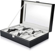 Cassa Orologio 12 Slot con Copertura in Vetro, Custodia in Pelle PU per Orologi da Uomo e Donna, Display e Custodia per Orologi come Regalo per San Valentino e Compleanno, Grigio