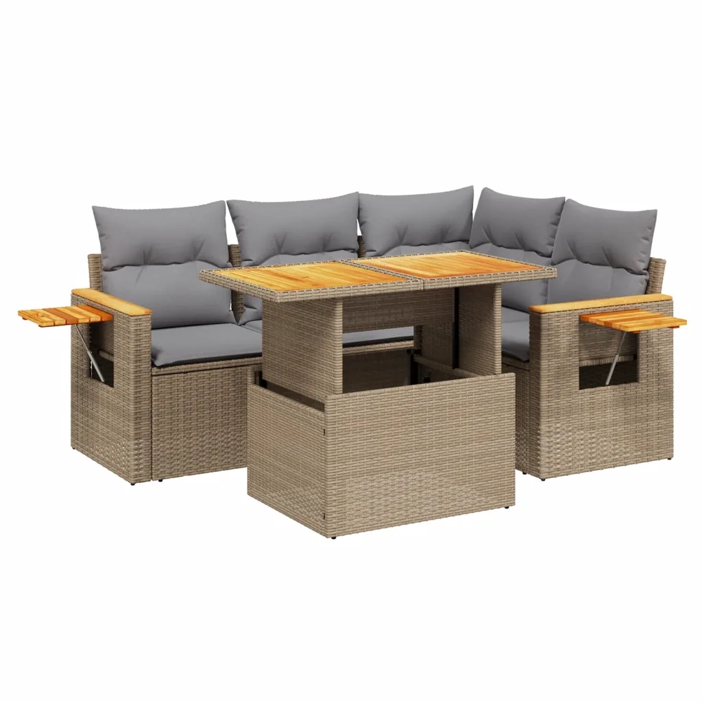 Set Divano da Giardino 5 pz con Cuscini Beige in Polyrattan 3273502