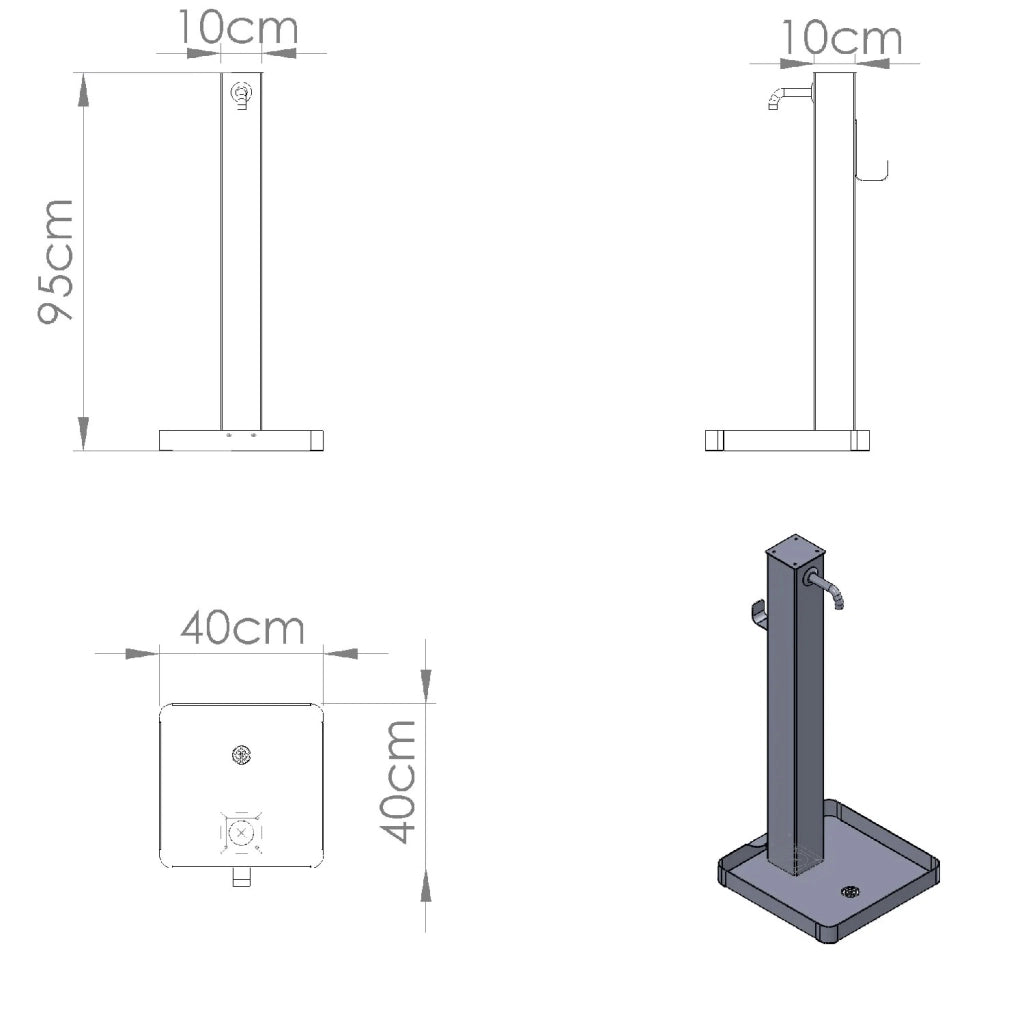 Fontana da Giardino con Rubinetto in Ottone e Base con Ciottoli 40x40x97 cm in Acciaio Bianco