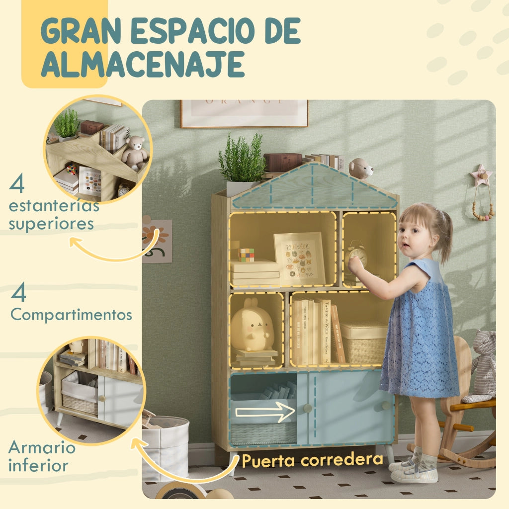 Libreria Bambini con Armadio ¨C Zephmum ¨C Bianco e Naturale 80x30x140.5 cm
