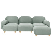 Divano modulare a 3 posti in tessuto con pouf tre elementi idrorepellente gambe in legno verde chiaro stile moderno