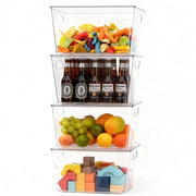 Organizzatore per frigorifero 4 pezzi - Contenitori trasparenti - Cassetti sovrapposti - Maniglie - 29x19x15 cm - Con coperchio - Contenitore per archiviazione