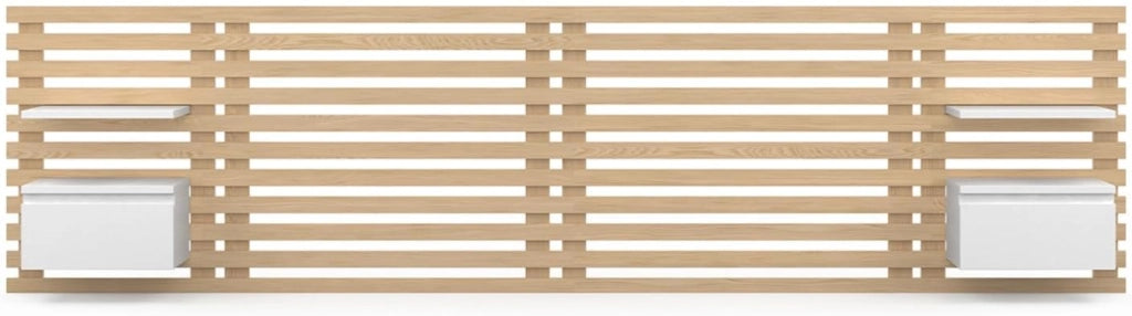 Cabecero de lamas AVA con mesillas colgantes 240 CM madera clara y blanco