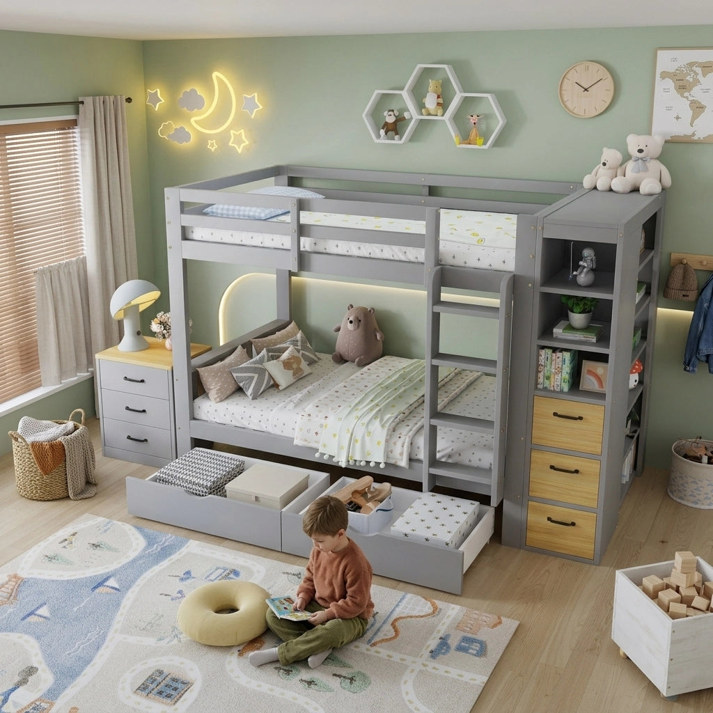letto a castello in legno grigio chiaro 102.5 x 239 cm