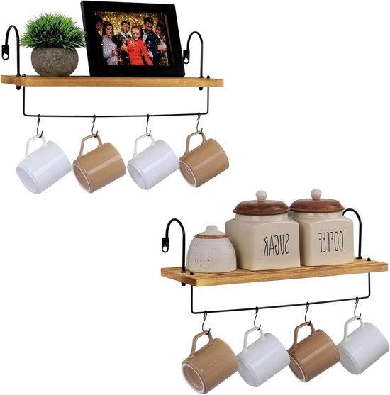 Set di pannelli per cucina da 2 - Pannelli con rastrello per asciugamani - Pannello per parete con rail e ganci a S - Supporto decorativo per parete - Mobile in legno per cucina .